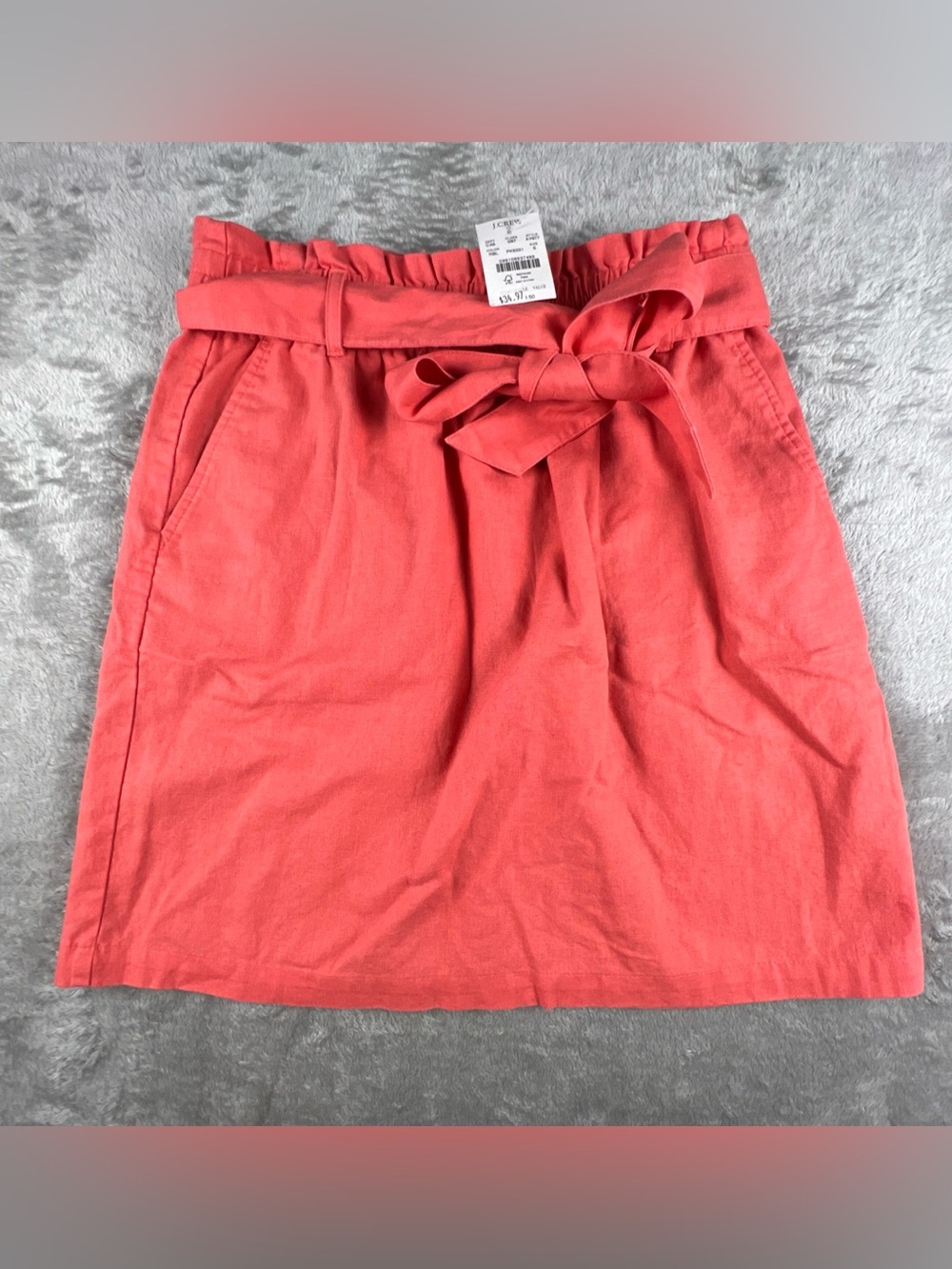 NWT J. Crew Womens Linen Cotton Skirt Size S Coral Paperbag Waist Pockets Belt